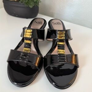 Soft Black Sandals with Gold Accents
